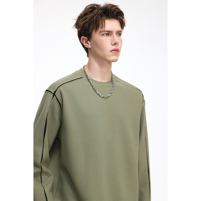 Herren Oversize Rippstruktur-Langarmshirt mit Kontrastnähten Drune