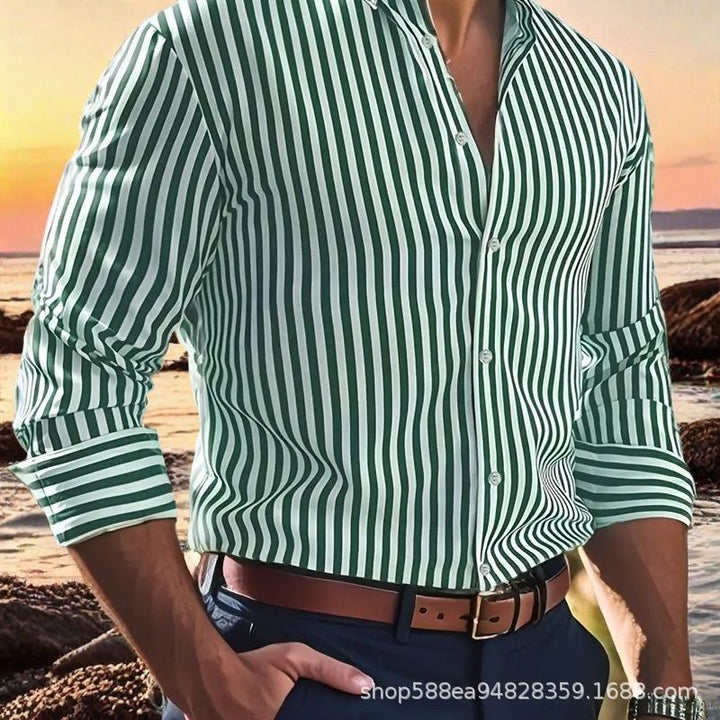 Herren Elegantes Langarm Hemd mit feinem Streifenmuster Drune