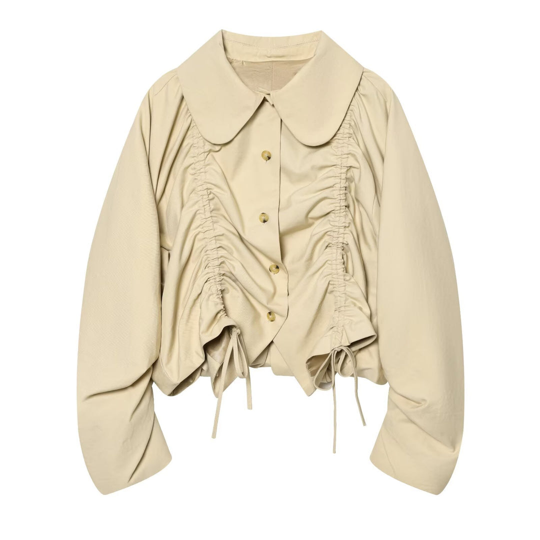 Damen Kurze geraffte Blousonjacke mit großem Peter‑Pan‑Kragen Drune
