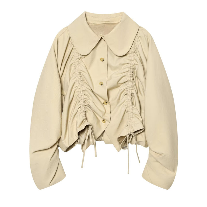 Damen Kurze geraffte Blousonjacke mit großem Peter‑Pan‑Kragen Drune