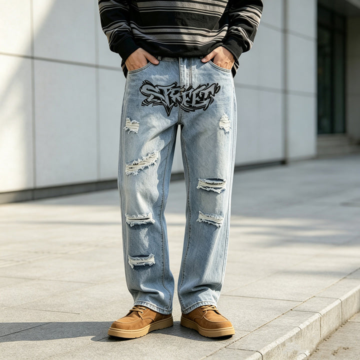 Herren Modische Ripped Jeans Drune
