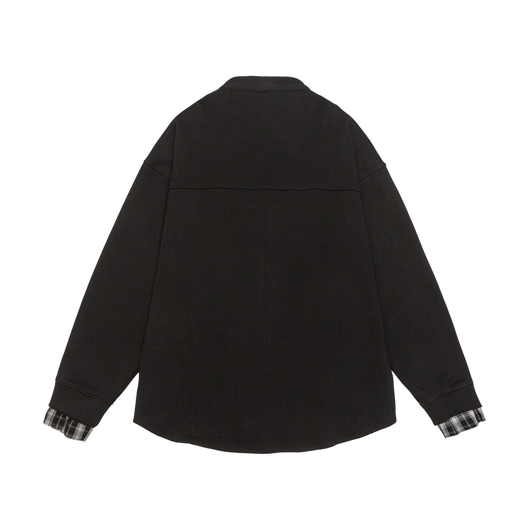 Unisex Oversize-Sweatjacke im Hemdjacken-Look mit Stehkragen Drune