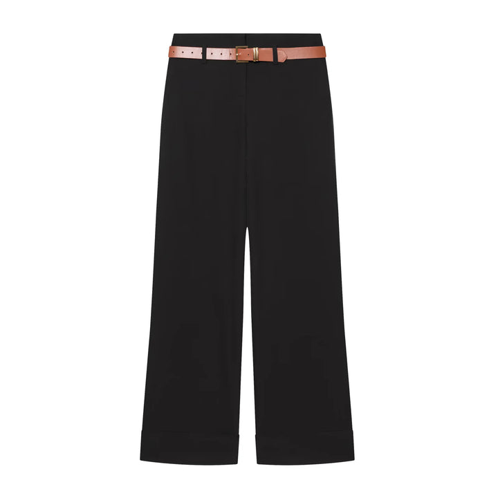 Damen nan Culotte-Hose mit hohem Bund, weitem Bein, breitem Aufschlag und Gürtelpassanten Drune