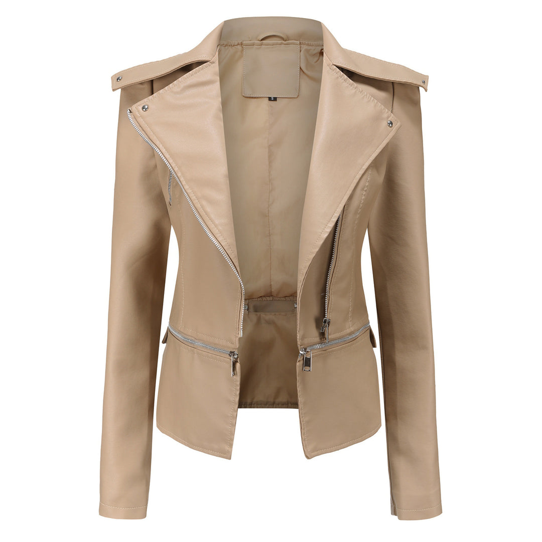 Damen stylische Bikerjacke mit asymmetrischem Reißverschluss und eingenähten Taschen Drune
