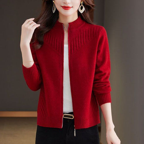 Damen Strickjacke mit hochgeschlossenem Kragen und Reißverschluss Drune