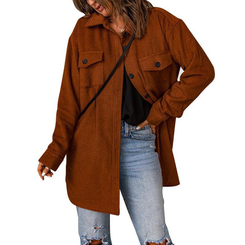 Damen Oversize-Hemdjacke mit Brustklappen und langem Schnitt Drune