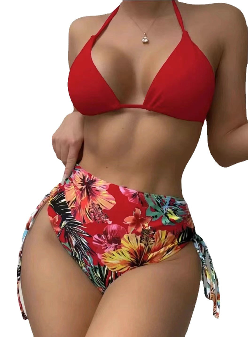 Damen Bunter Bikini mit selbstbewusster Hochbund-Hose und transparenter Strandsch cover Drune