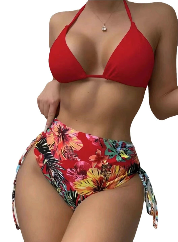 Damen Bunter Bikini mit selbstbewusster Hochbund-Hose und transparenter Strandsch cover Drune