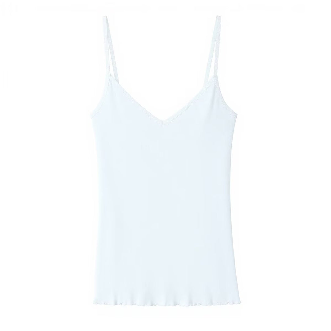 Damen Spaghettiträgeroberteil mit elegantem V-Ausschnitt und softer Textur Drune