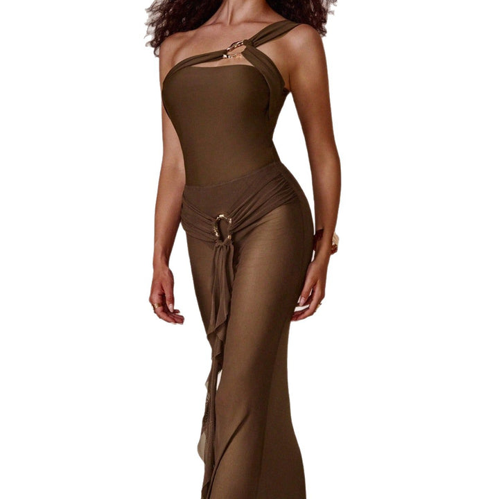 Damen Elegantes One-Shoulder Maxikleid Drune