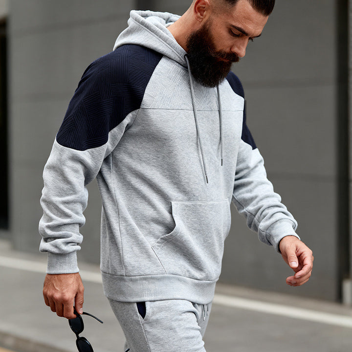 Herren Kapuzenpullover mit texturierter Schulterpasse, Kängurutasche und Raglanärmeln Drune