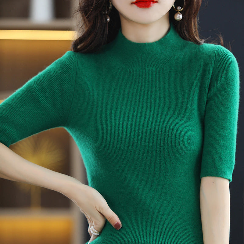 Damen Kurzarm-Feinstrickpullover mit Stehkragen und taillierter Passform Drune