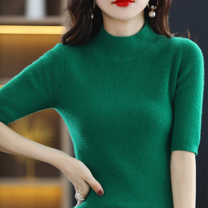 Damen Kurzarm-Feinstrickpullover mit Stehkragen und taillierter Passform Drune