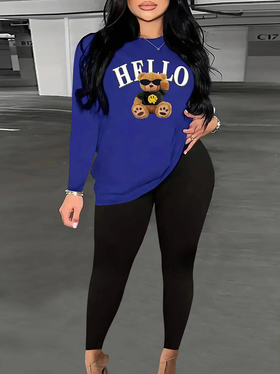 Damen Zweiteiler Lounge-Set mit Herz-Print Sweatshirt und High-Waist Leggings Drune