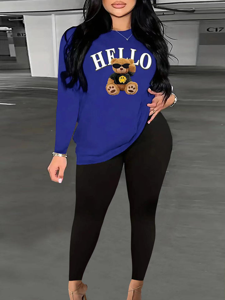 Damen Zweiteiler Lounge-Set mit Herz-Print Sweatshirt und High-Waist Leggings Drune