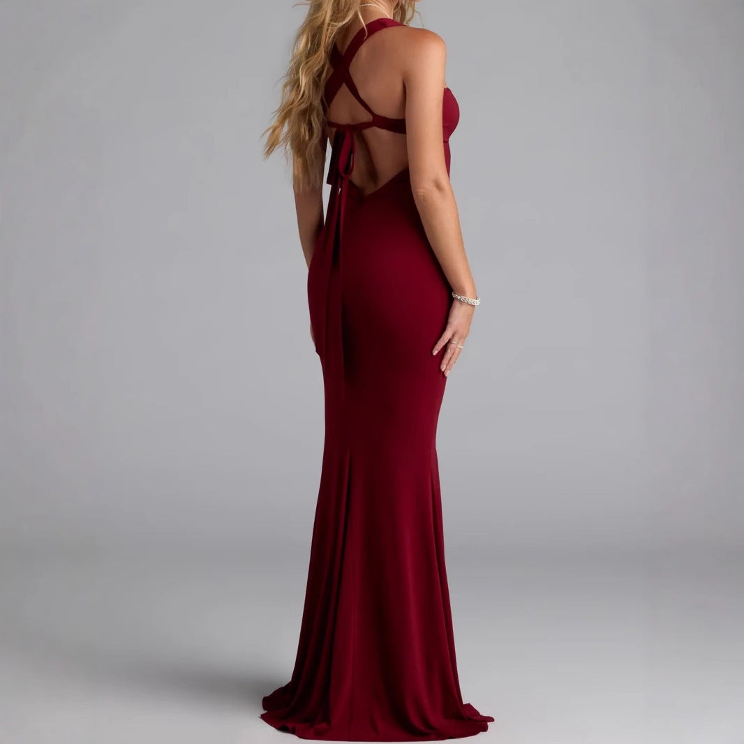 Damen Elegantes langen Kleid mit schulterfreien Trägern und leichtem Schimmer Drune