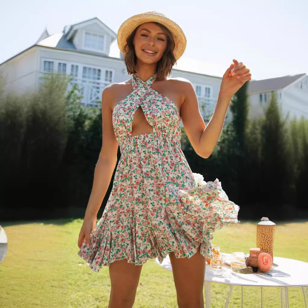 Damen Sommerfrisch Kleid mit verspieltem Knotenausschnitt und Rüschensaum Drune