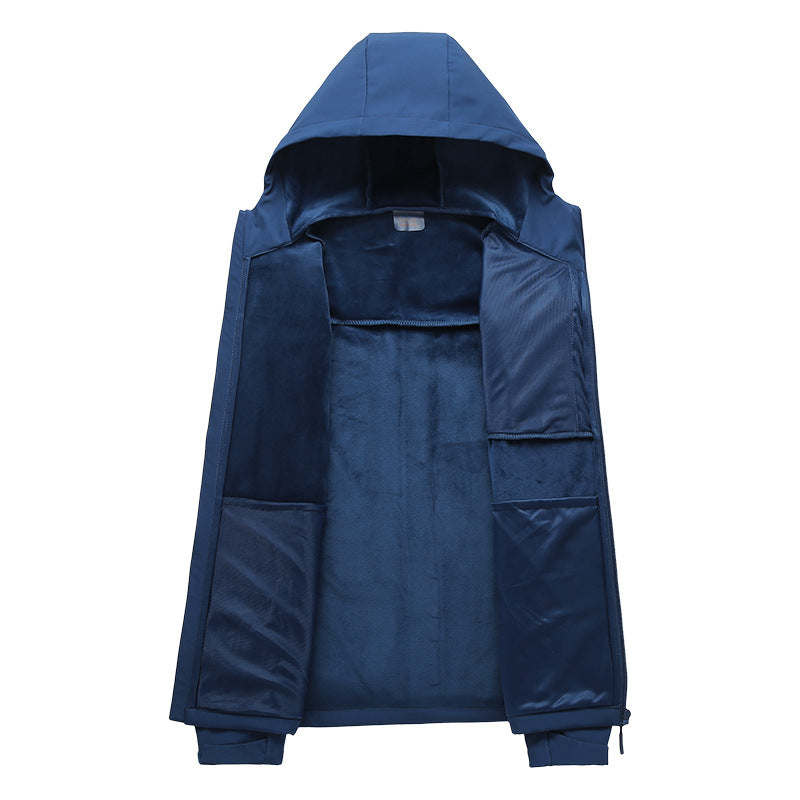 Herren Leichte Softshell-Kapuzenjacke mit elastischem Schnitt, wasserabweisender Membran und Brustreißverschlusstasche Drune