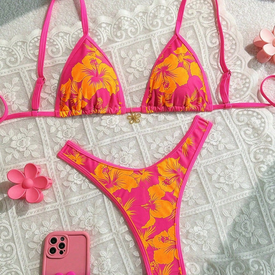 Damen Triangel-Bikini mit floralem Design und verstellbaren Trägern Drune