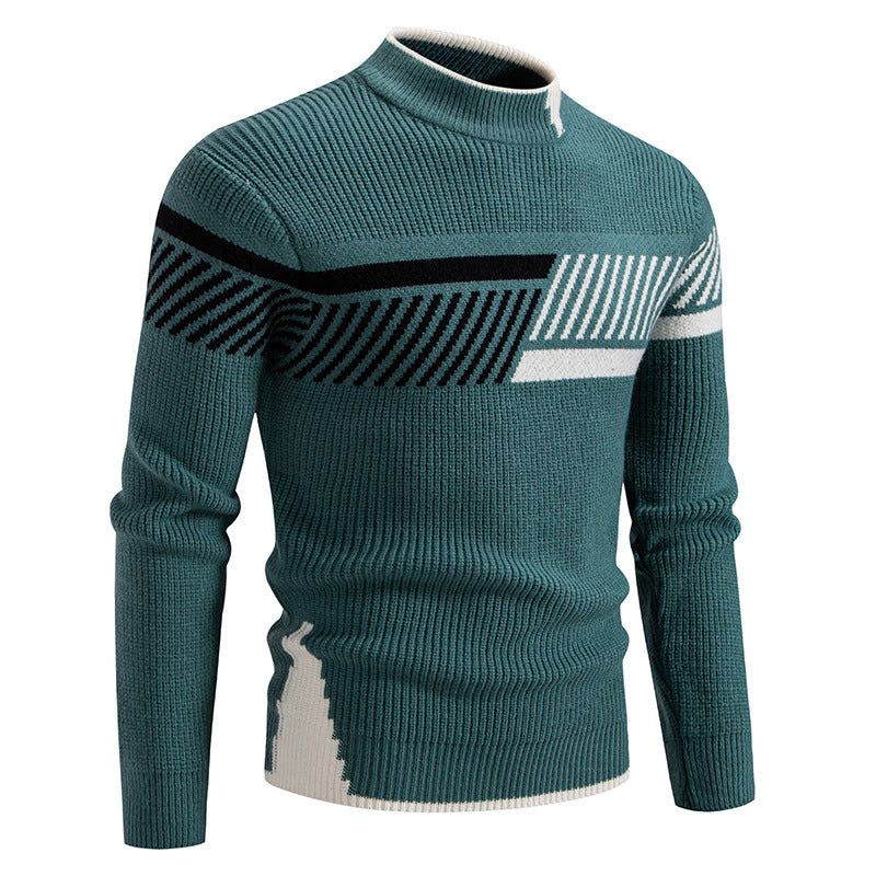 Herren nan gerippter Feinstrickpullover mit Stehkragen und kontrast-Blockdesign Drune