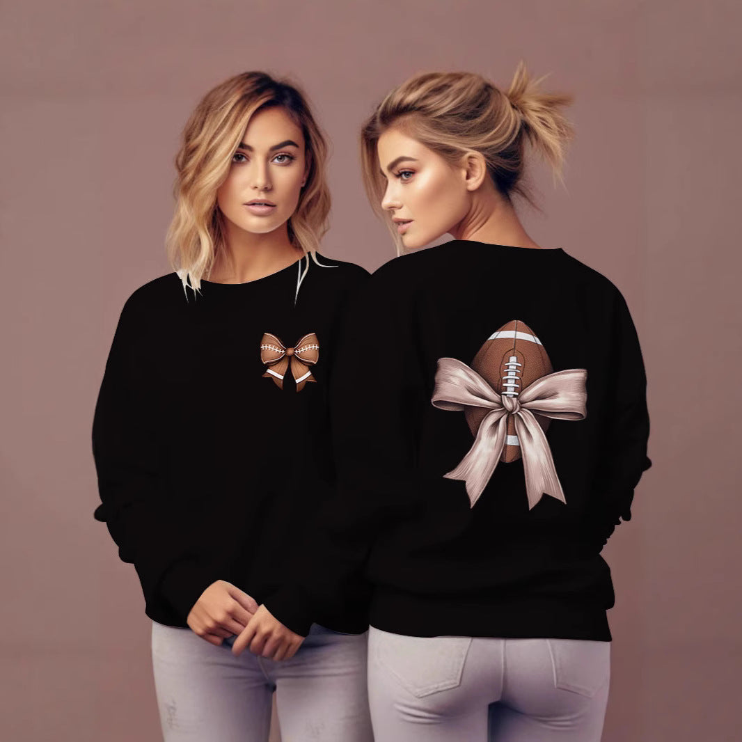 Damen Sweatshirt mit niedlichem Footballmotiv und Schleifenakzent Drune