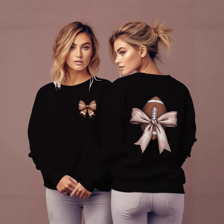 Damen Sweatshirt mit niedlichem Footballmotiv und Schleifenakzent Drune
