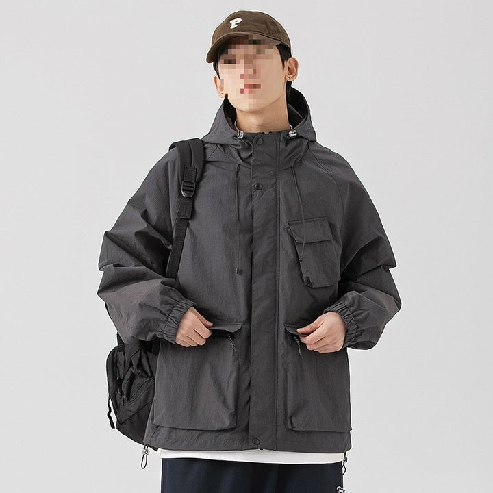Damen Oversize Utility-Übergangsjacke mit Kapuze, Mehrfach-Taschen & Kordelzug Drune