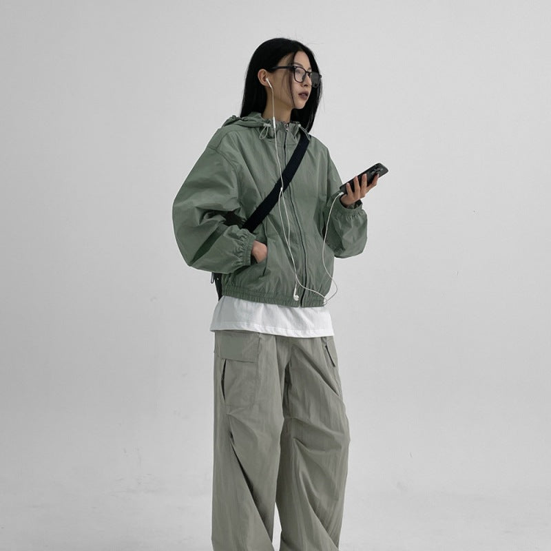 Damen leichte Kapuzenjacke mit verstellbarem Kordelzug Drune
