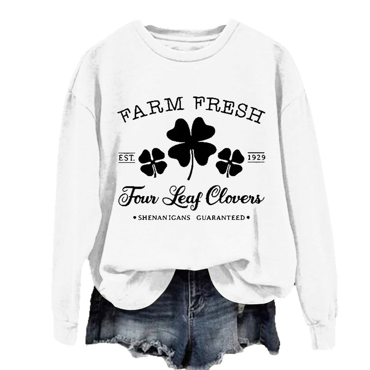 Damen Freizeit-Sweatshirt mit vintage-inspiriertem Klee-Motiv und gemütlicher Passform Drune