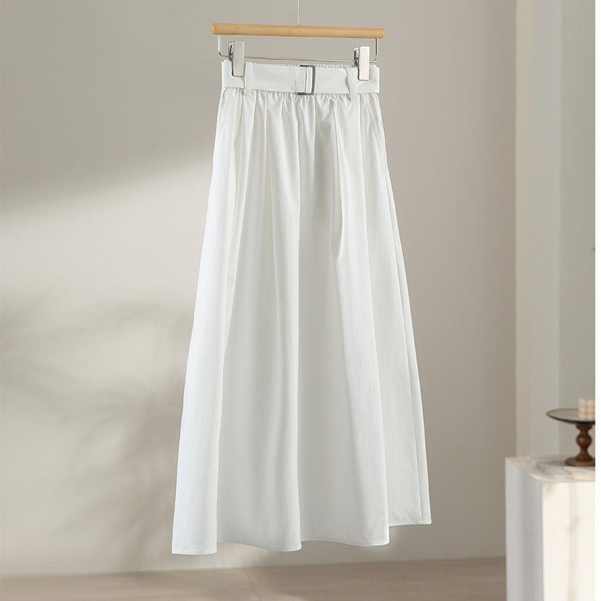 Damen Midilanger A-Linien-Rock mit hoher Taille, Faltenwurf und Taillengürtel Drune