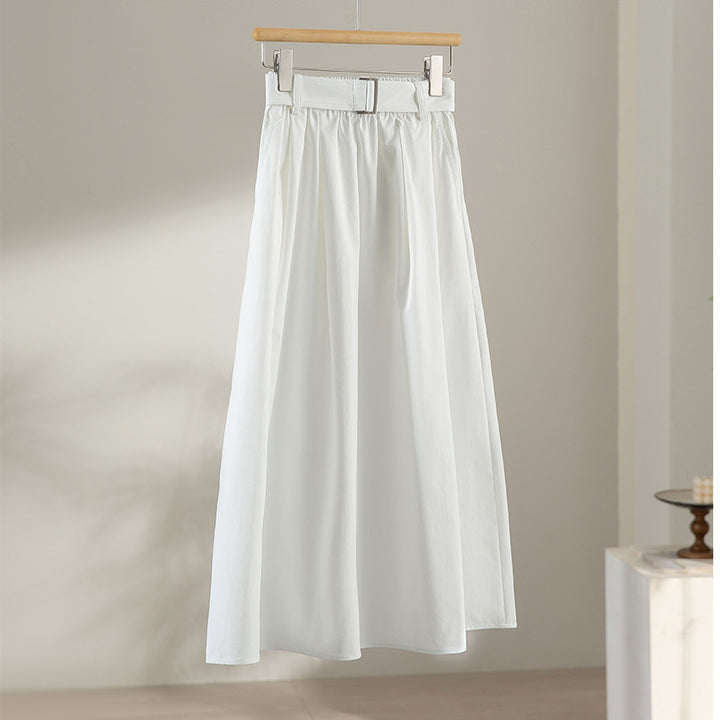 Damen Midilanger A-Linien-Rock mit hoher Taille, Faltenwurf und Taillengürtel Drune