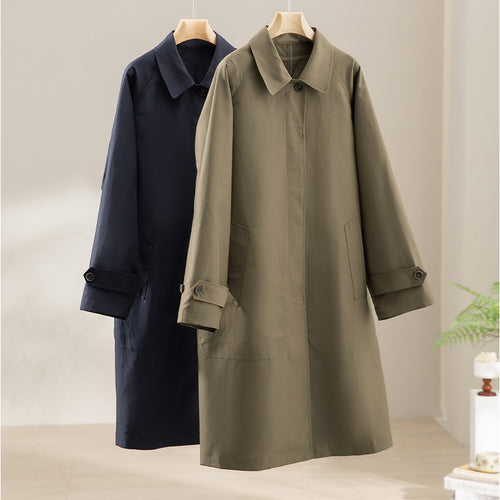 Damen Langer minimalistischer Trenchcoat mit verdeckter Knopfleiste und verstellbaren Manschetten Drune