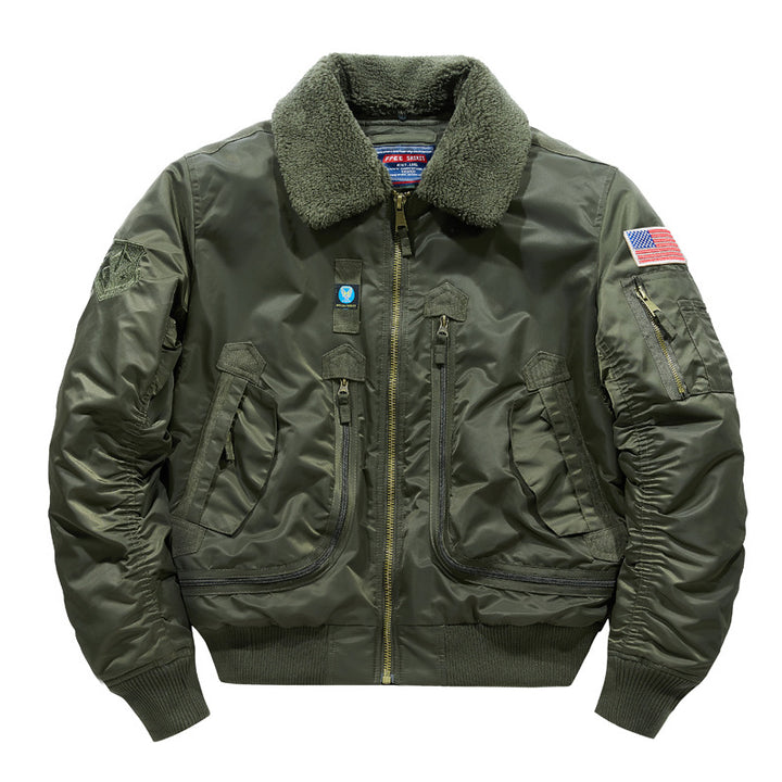 Herren -isolierte Aviator-Bomberjacke mit Sherpa-Kragen und Multifunktions-Taschen Drune