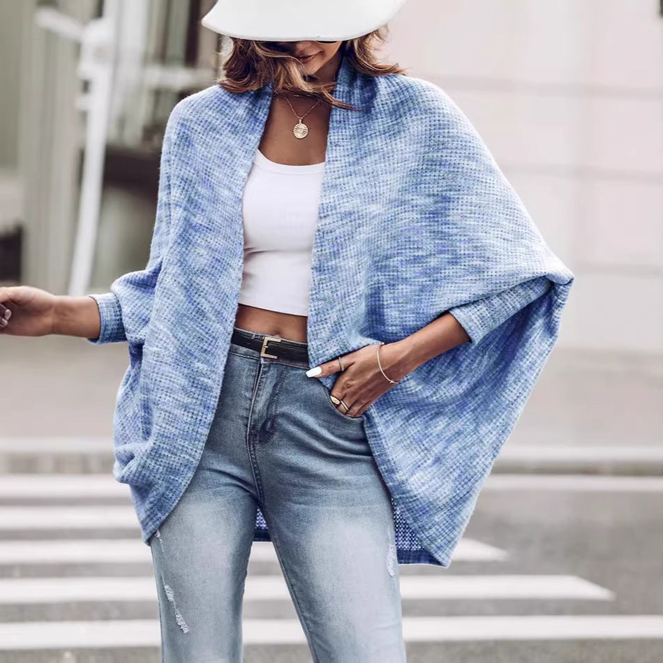 Damen Oversized Strickponcho mit offener Front und Bouclé‑Struktur Drune