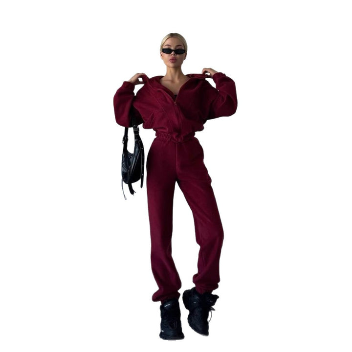 Damen Fleece-Jogginganzug mit modischem Stehkragen und praktischen Taschen Drune