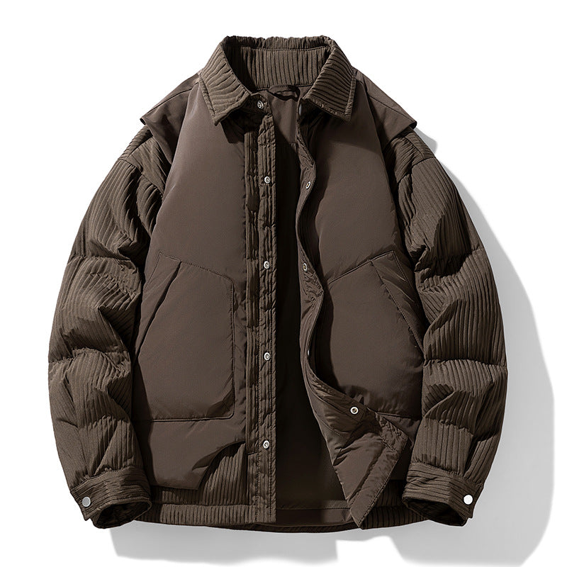 Herren Wattierte Steppjacke mit Cord‑Einsätzen und Hemdkragen Drune