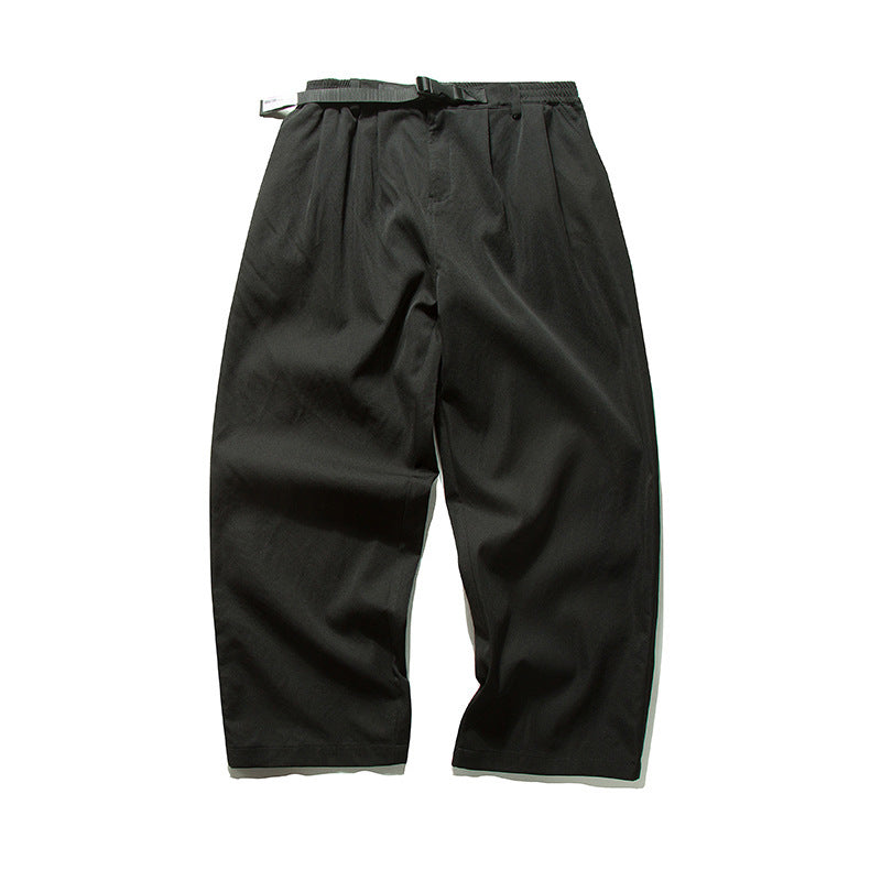 Herren Weitgeschnittene Relaxed-Hose mit elastischem Bund, Bundfalten und integriertem Webgürtel Drune
