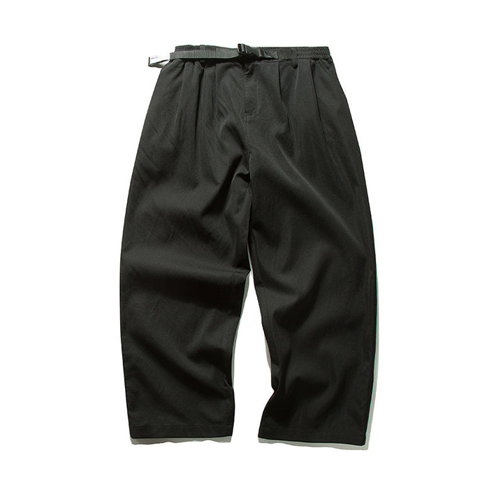 Herren Weitgeschnittene Relaxed-Hose mit elastischem Bund, Bundfalten und integriertem Webgürtel Drune
