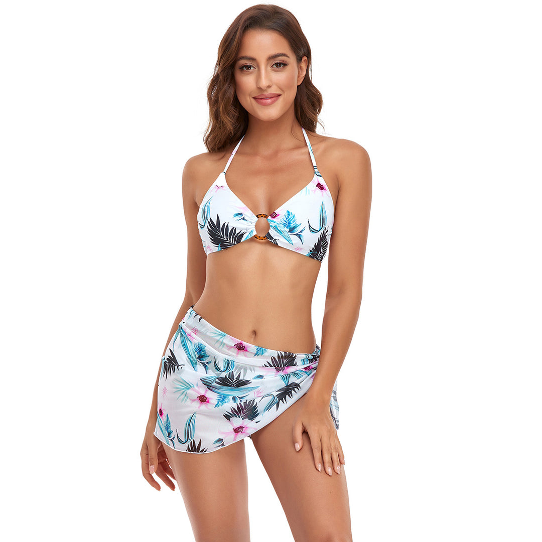 Damen Triangel-Bikini-Set mit modischem Wickelrock und floralem Design Drune
