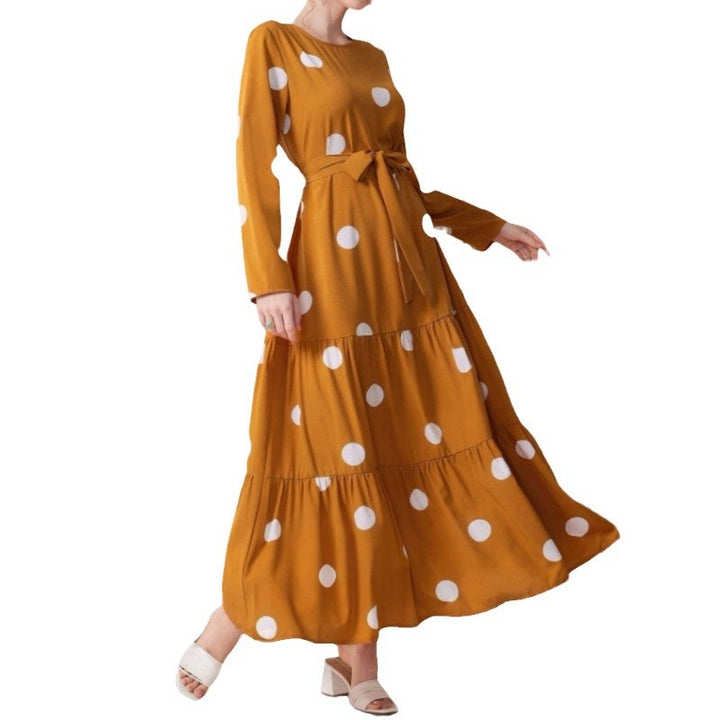 Damen Maxikleid mit buntem Polka-Dot-Muster und Taillengürtel Drune