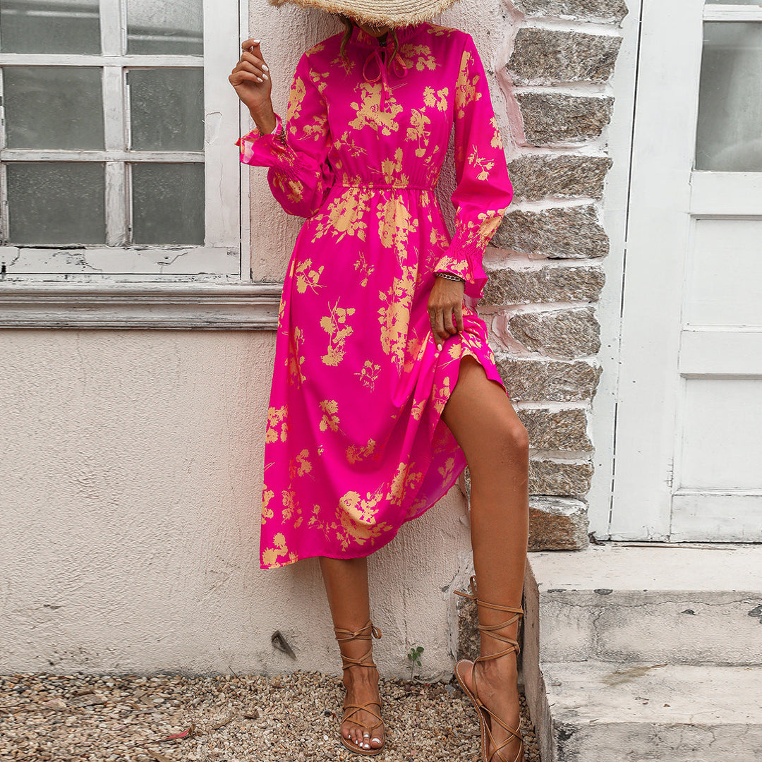 Damen Maxikleid mit floralem Print und angenähtem Bindeband Drune