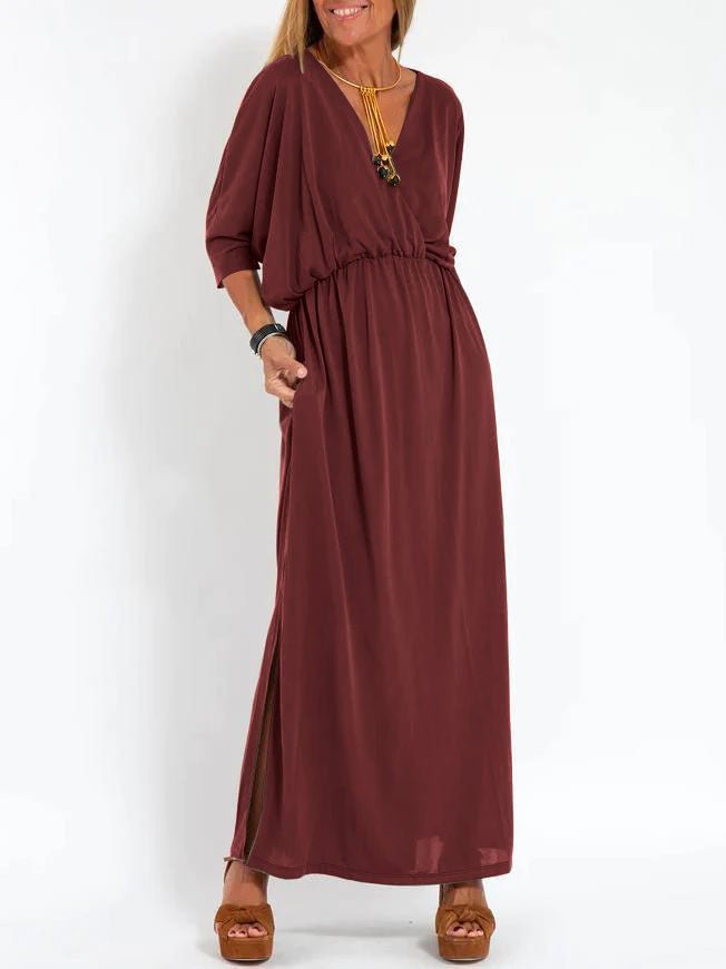 Damen Lässiges Maxikleid mit tiefem V-Ausschnitt und seitlichen Schlitzen Drune