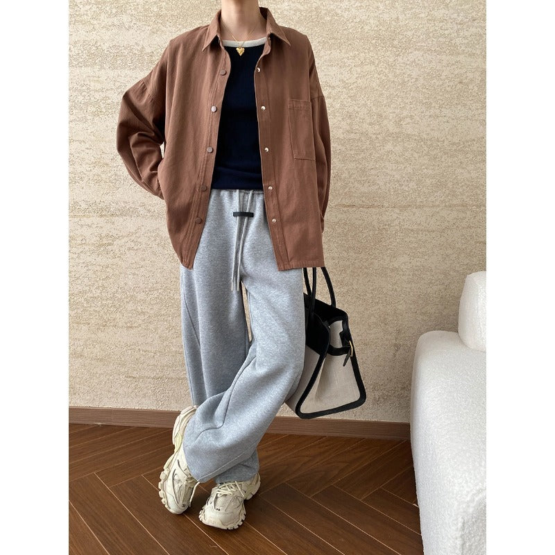 Damen lässige Overshirtjacke mit praktischer Brusttasche und Druckknöpfen Drune