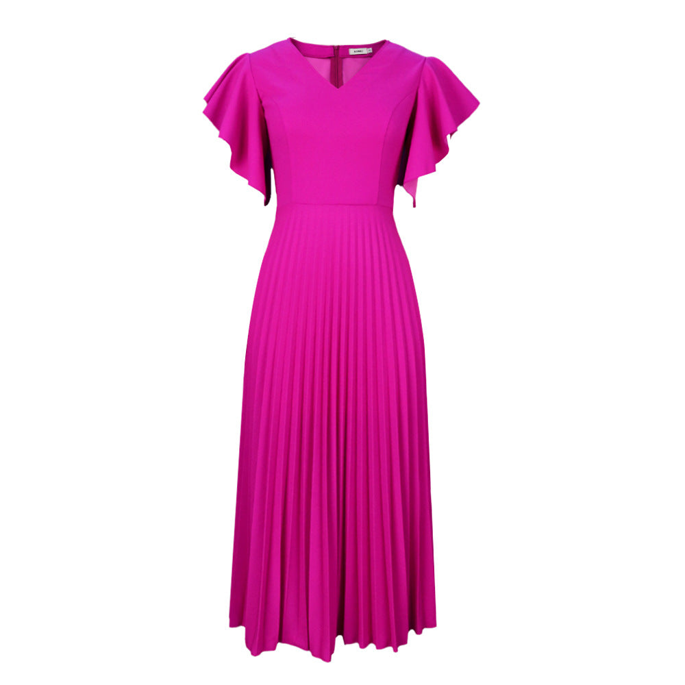 Damen Plisseekleid mit voluminösen Flügelärmeln Drune