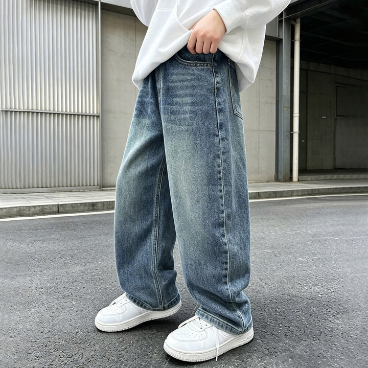 Damen weite Jeanshose mit elastischem Bund und modischem Schnitt Drune