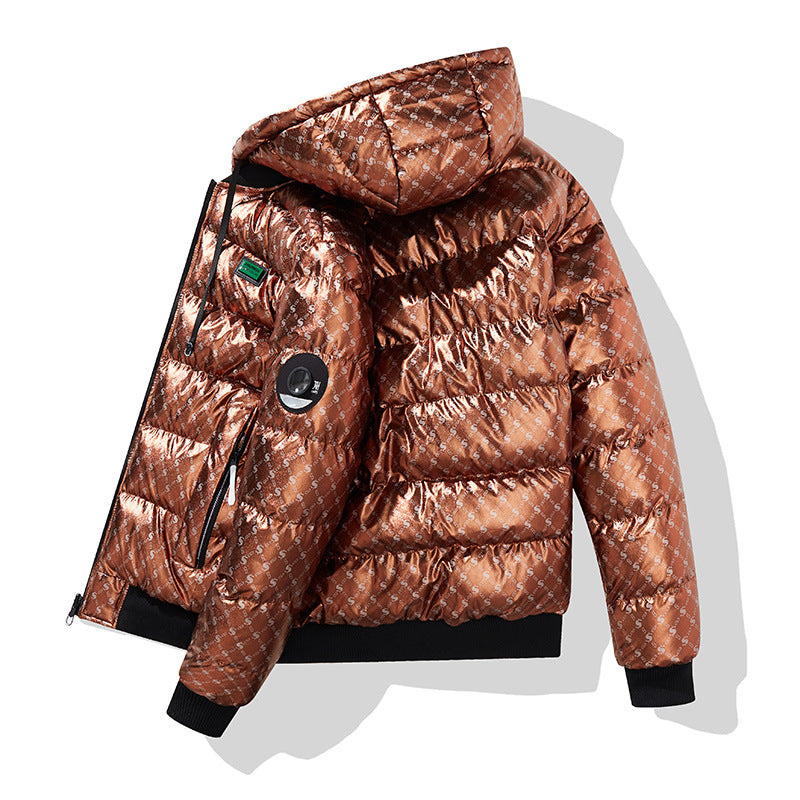 Herren Modische Steppjacke mit Kapuze und glänzendem Finish Drune