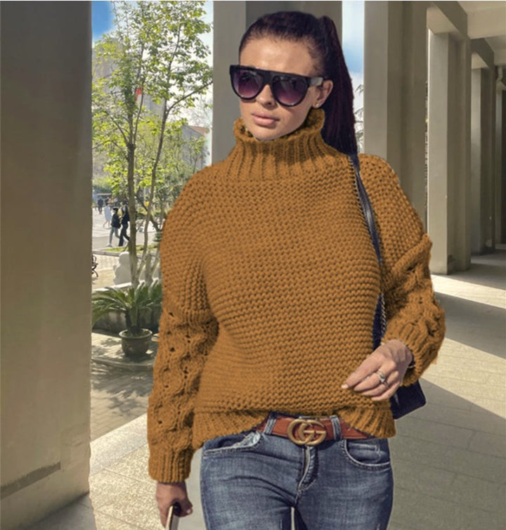 Damen Grobstrickpullover mit Rollkragen und Zopfdetails Drune
