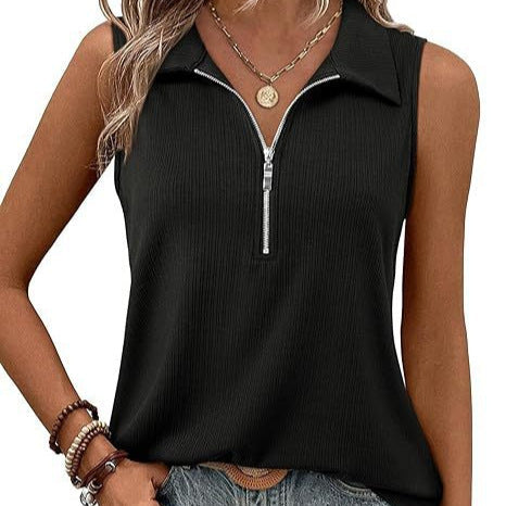 Damen ärmelloses Polo-Shirt mit Reißverschluss Drune