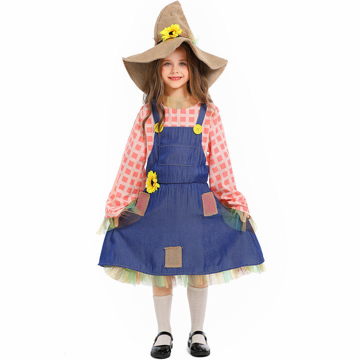 Mädchen Schürzenkleid mit Sonnenblumen-Akzenten und Hut Drune