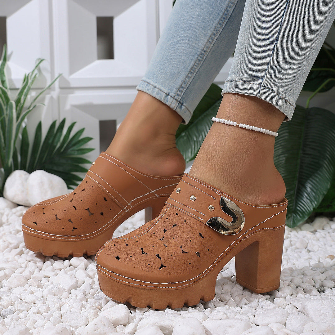 Damen modische Clogs mit perforiertem Design und elegantem Blockabsatz Drune